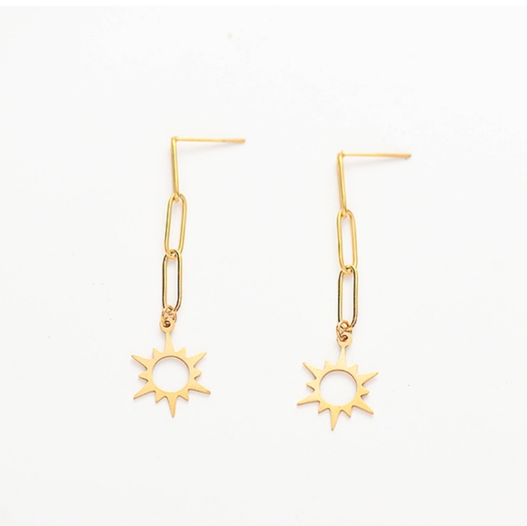 Stainless Steel Hollow Out Sun Drop Earrings - Picture 2 of 5
